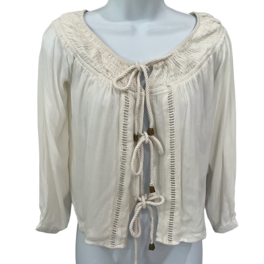 NWT Lovers + Friends off white cropped rayon front tie top jacket size small